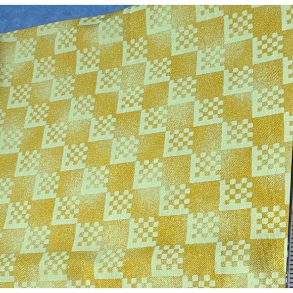 Vintage Yellow & Yellow Checkerboard Fabric 26" x 44" Retro Geometric Pattern fo - Picture 2 of 4